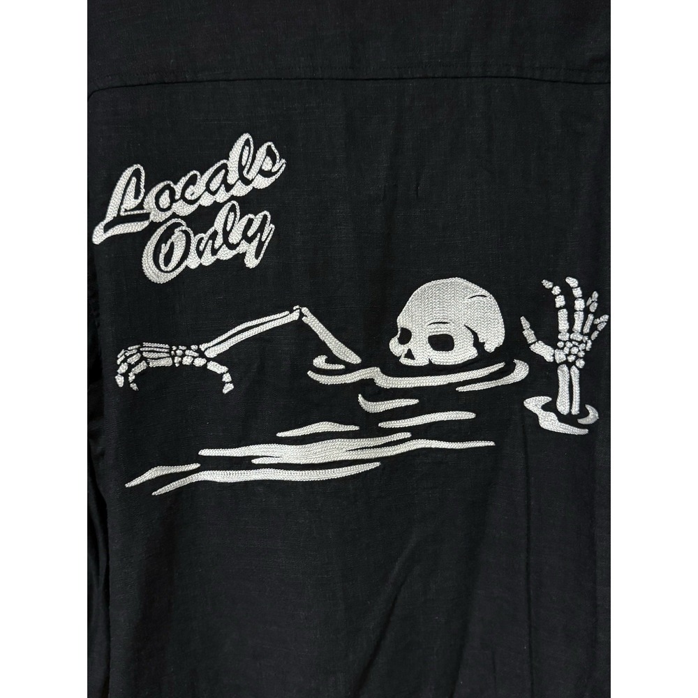 Playboy Skull Playboy Bunny Graphic Collared Black Button Shirt Locals Only (X)